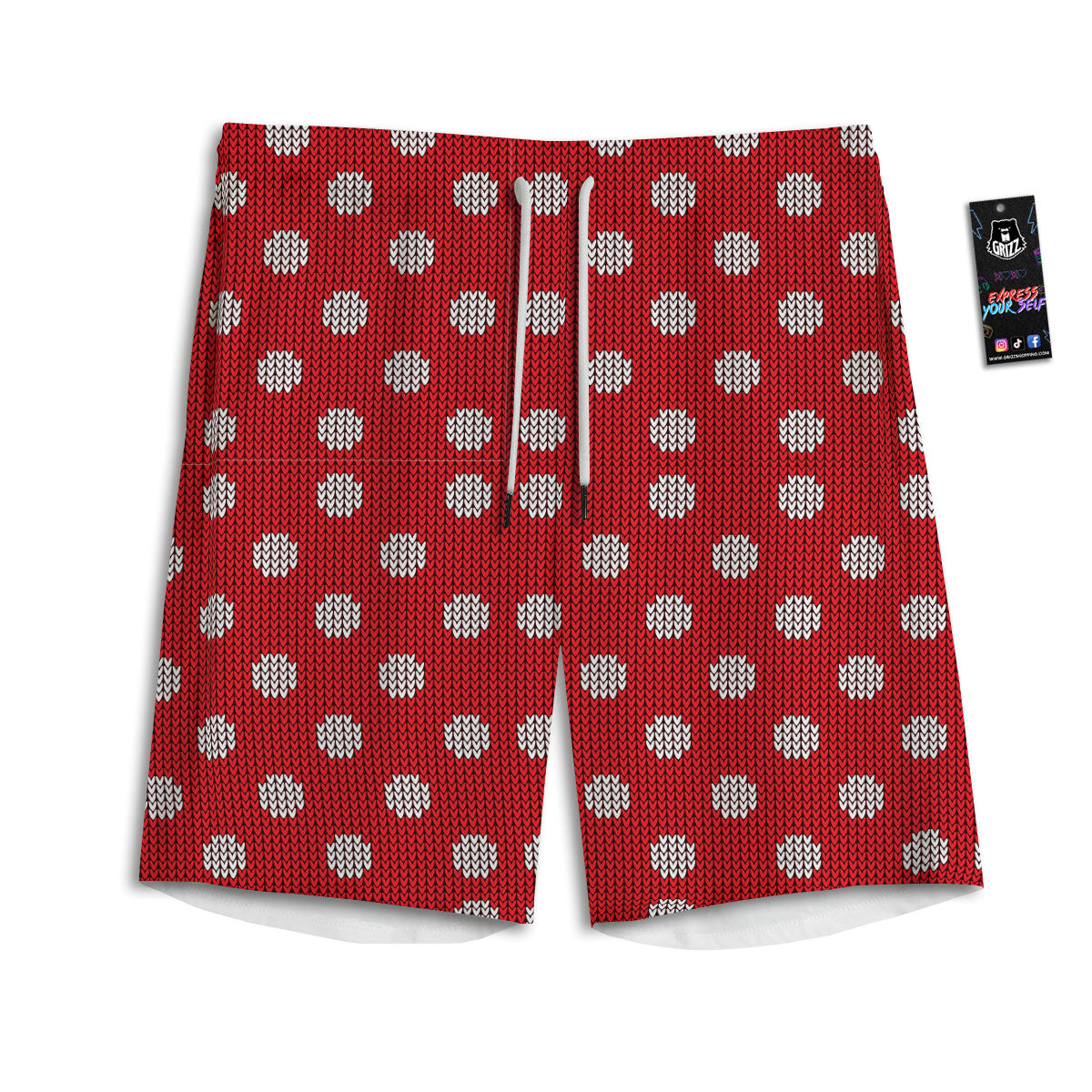 Knitted Polka Dot Print Pattern Men's Athletic Shorts