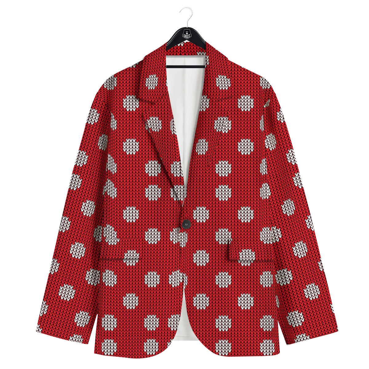 Knitted Polka Dot Print Pattern Men's Sport Coat-grizzshop