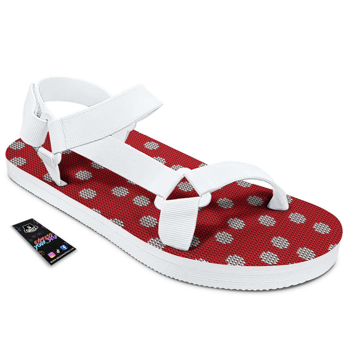 Knitted Polka Dot Print Pattern White Open Toe Sandals-grizzshop