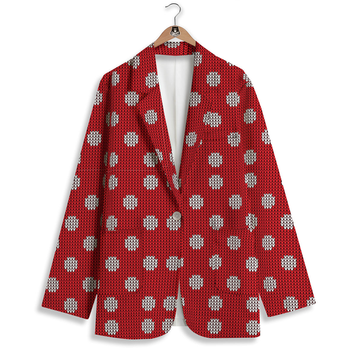 Knitted Polka Dot Print Pattern Women's Blazer-grizzshop