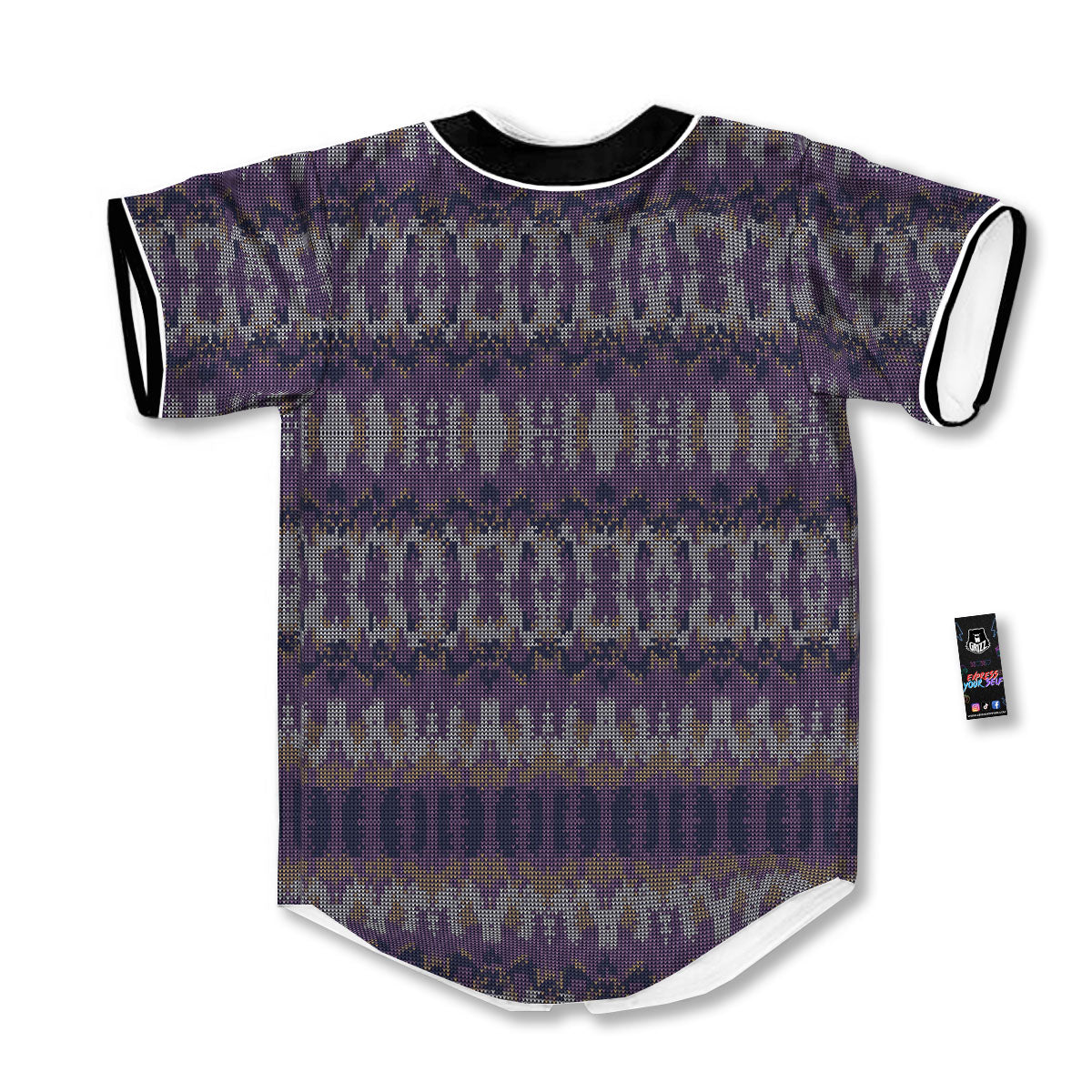 Knitted Ribbon Purple Print Pattern Baseball Jersey-grizzshop