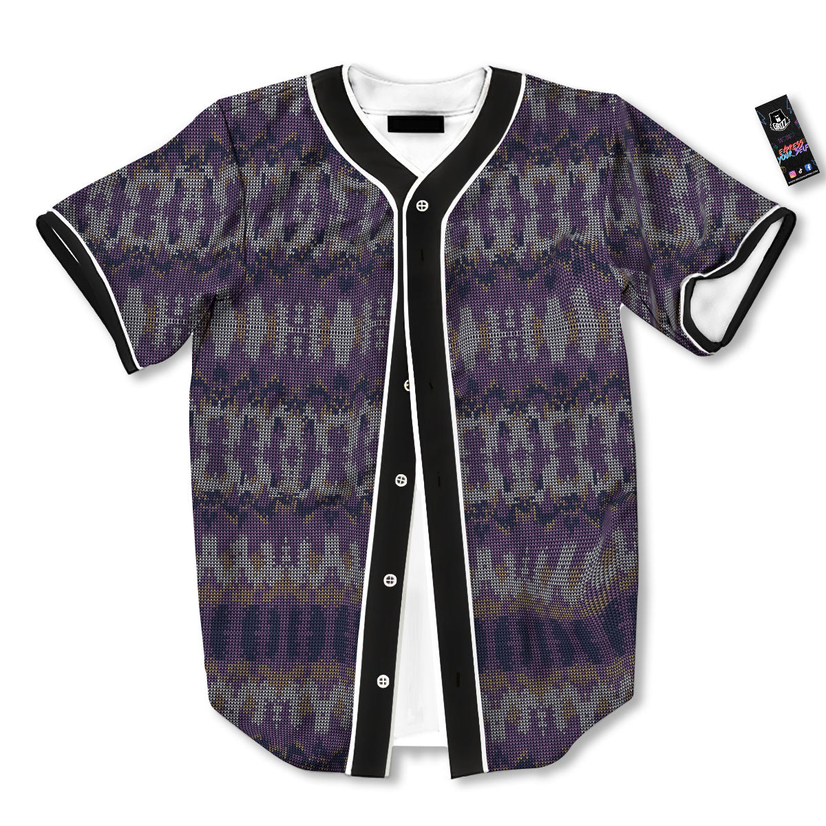 Knitted Ribbon Purple Print Pattern Baseball Jersey-grizzshop