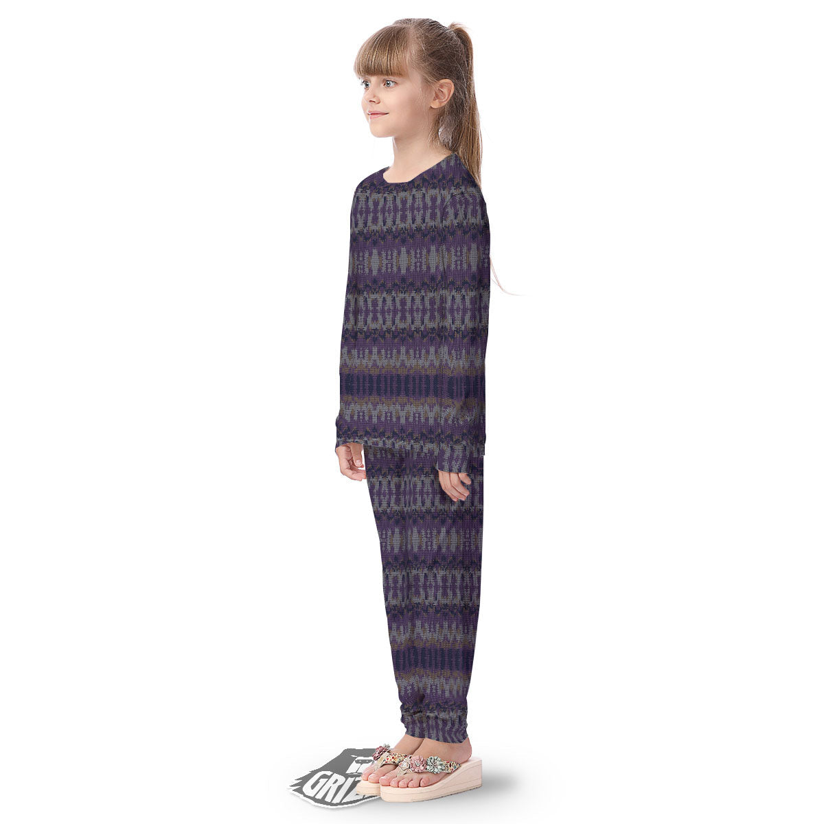 Knitted Ribbon Purple Print Pattern Kid's Pajamas-grizzshop