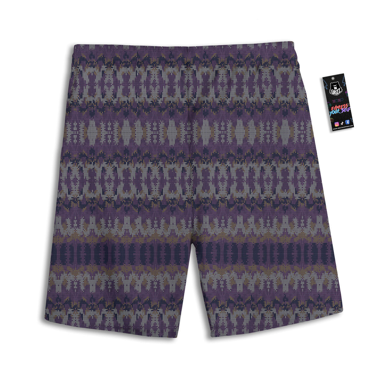 Knitted Ribbon Purple Print Pattern Men's Athletic Shorts
