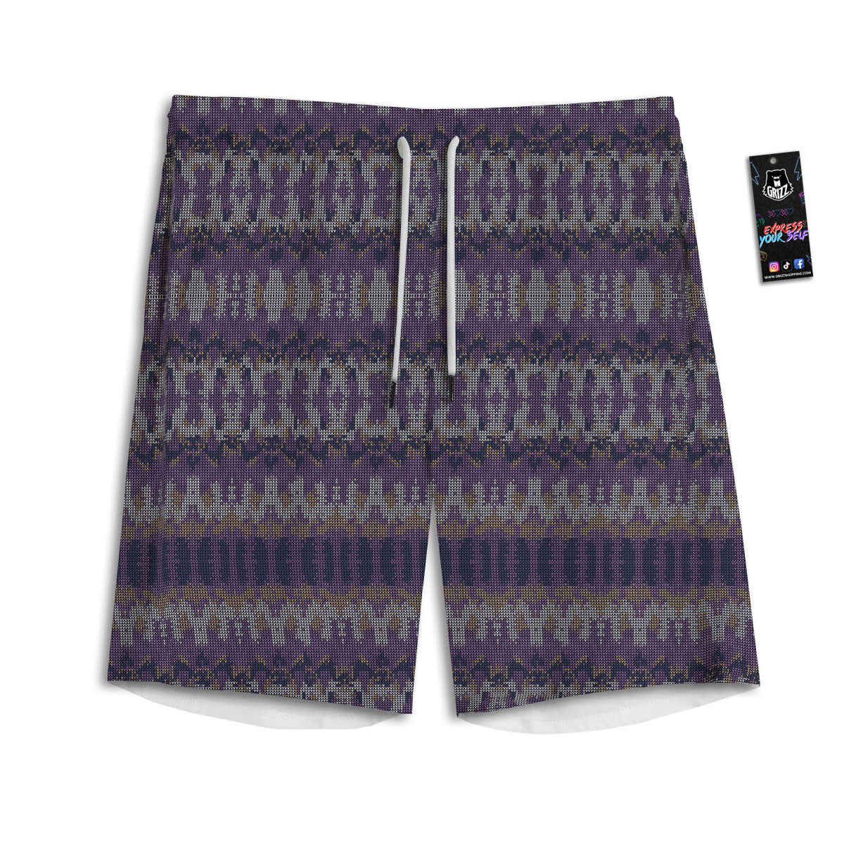 Knitted Ribbon Purple Print Pattern Men's Athletic Shorts