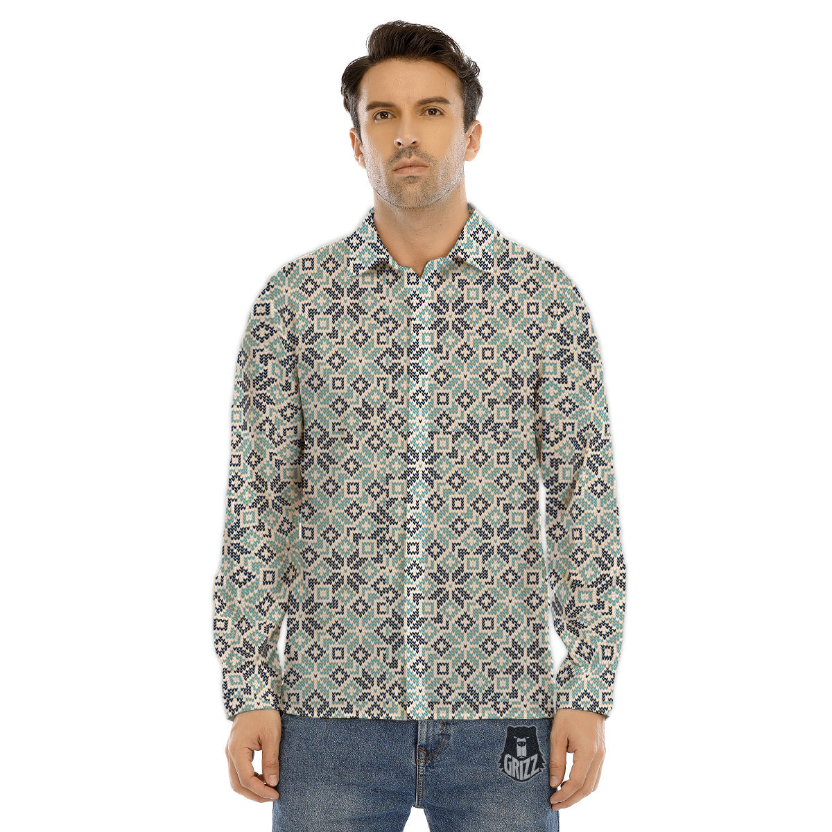 Knitted Ribbon Purple Print Pattern Men's Dress Shirts-grizzshop