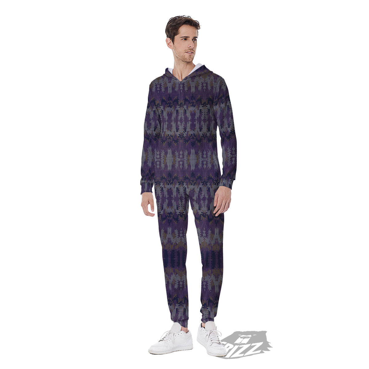 Knitted Ribbon Purple Print Pattern Men's Jumpsuit-grizzshop