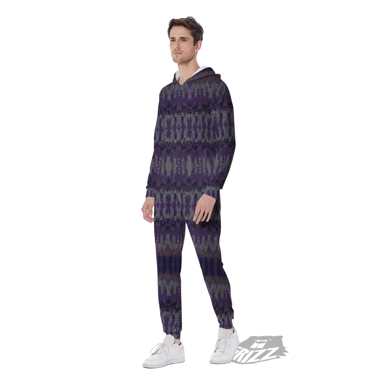 Knitted Ribbon Purple Print Pattern Men's Jumpsuit-grizzshop