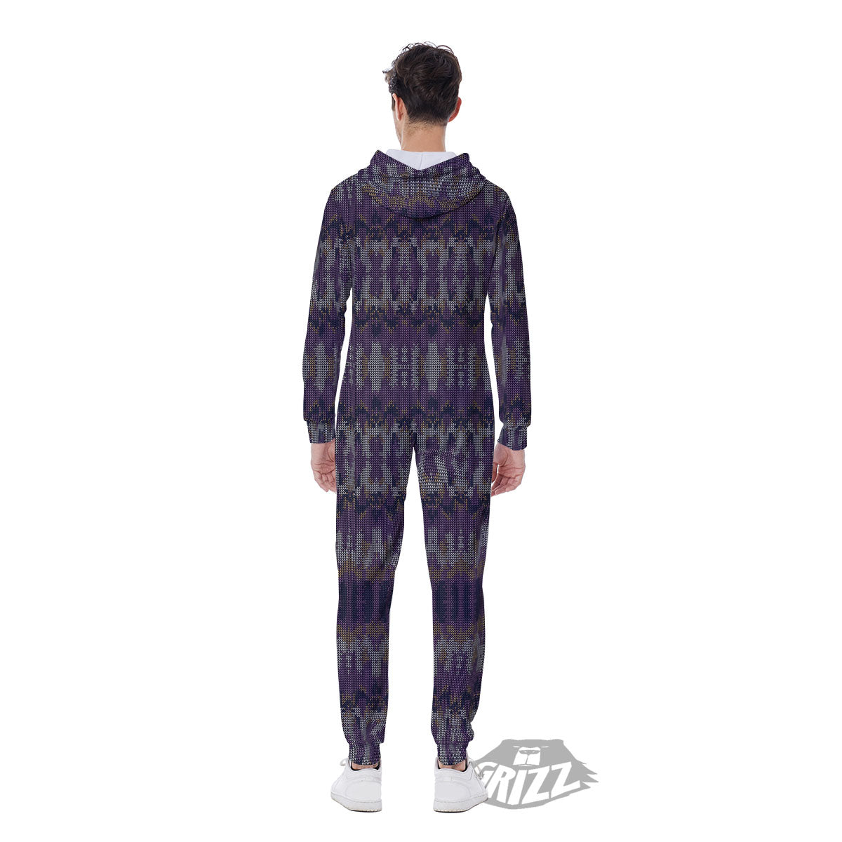 Knitted Ribbon Purple Print Pattern Men's Jumpsuit-grizzshop