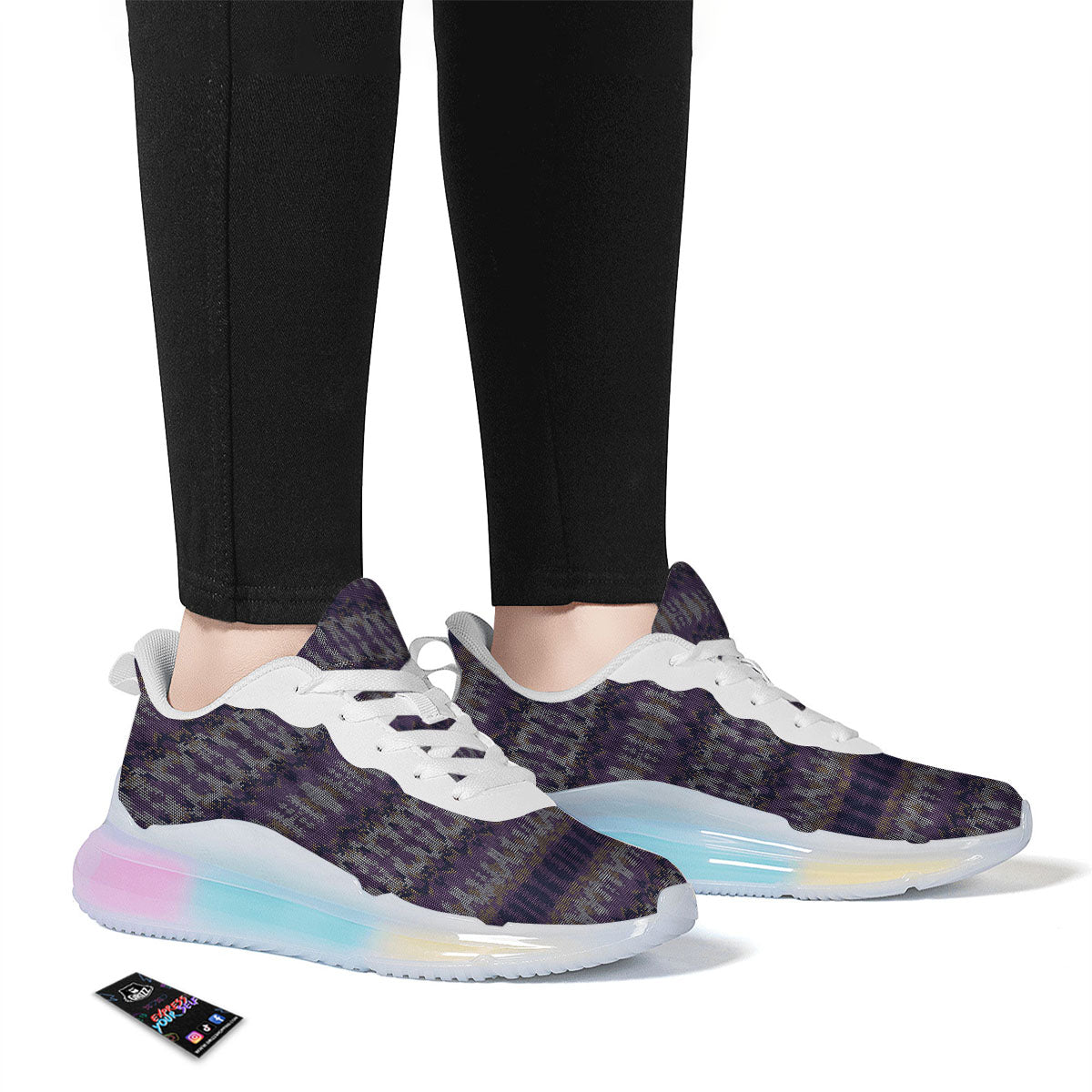 Knitted Ribbon Purple Print Pattern Running Sneakers-grizzshop