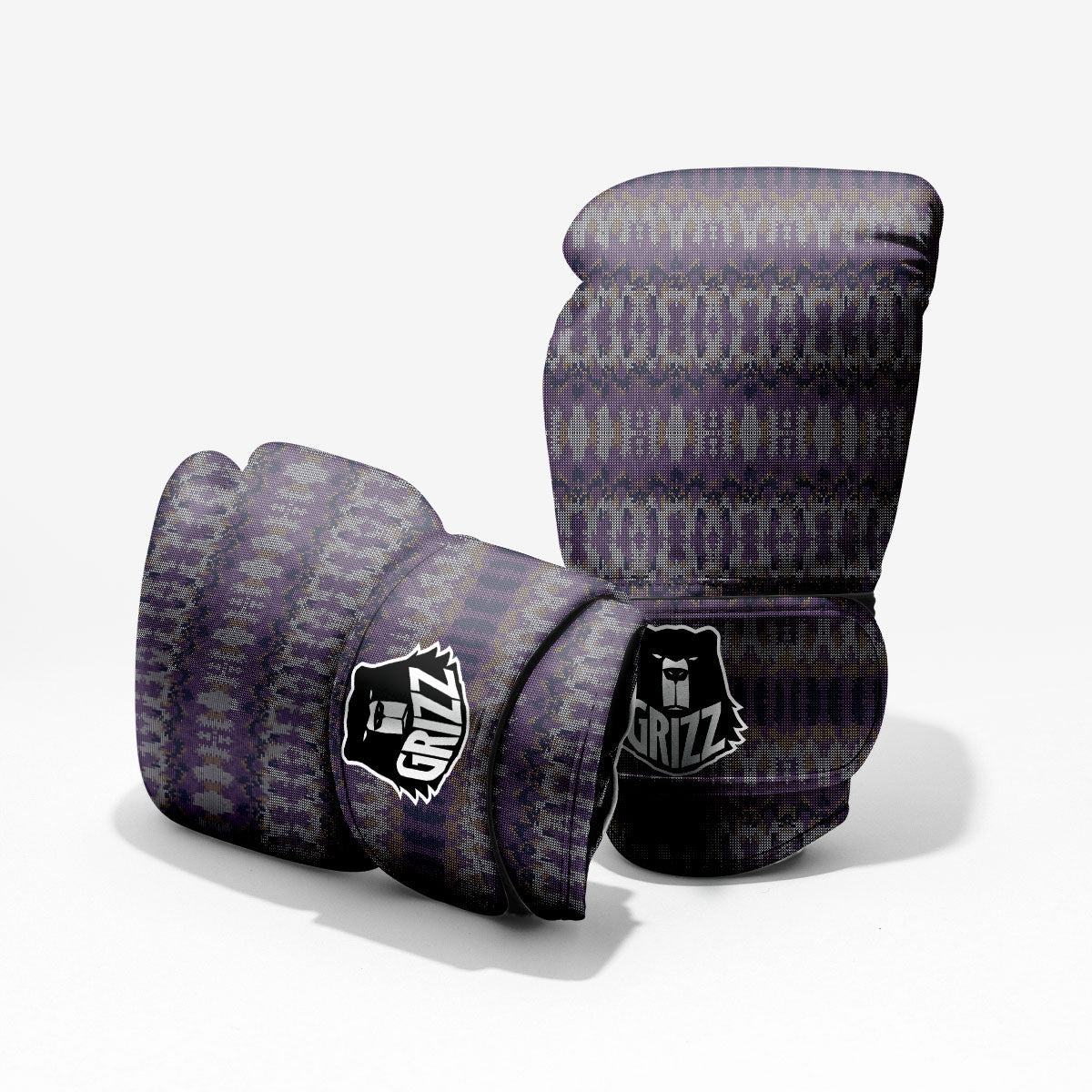 Knitted Ribbon Purple Print Pattern Pro Boxing Glove