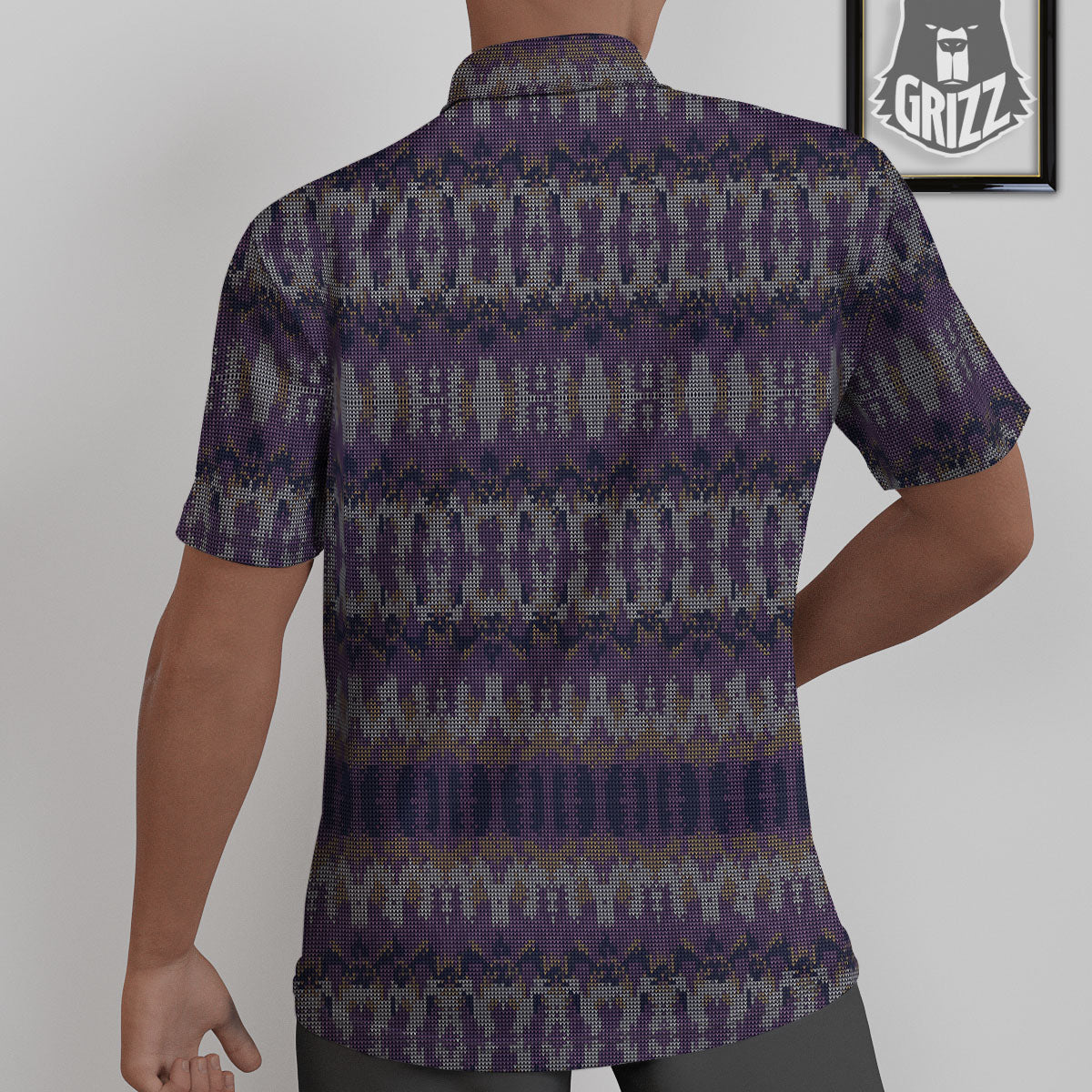 Knitted Ribbon Purple Print Pattern Untucked Shirts-grizzshop