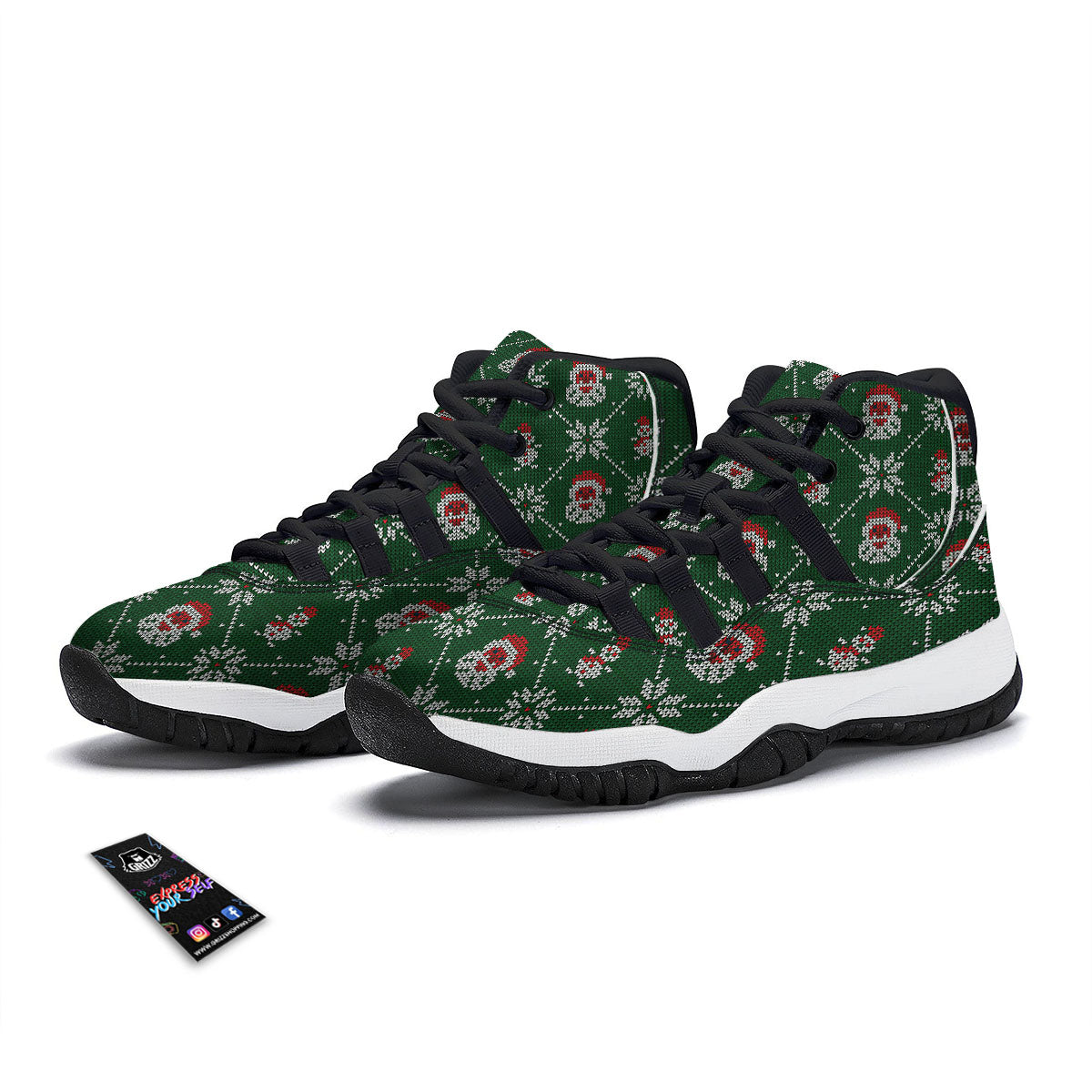 Knitted Santa Claus Print Pattern Black Bball Shoes-grizzshop