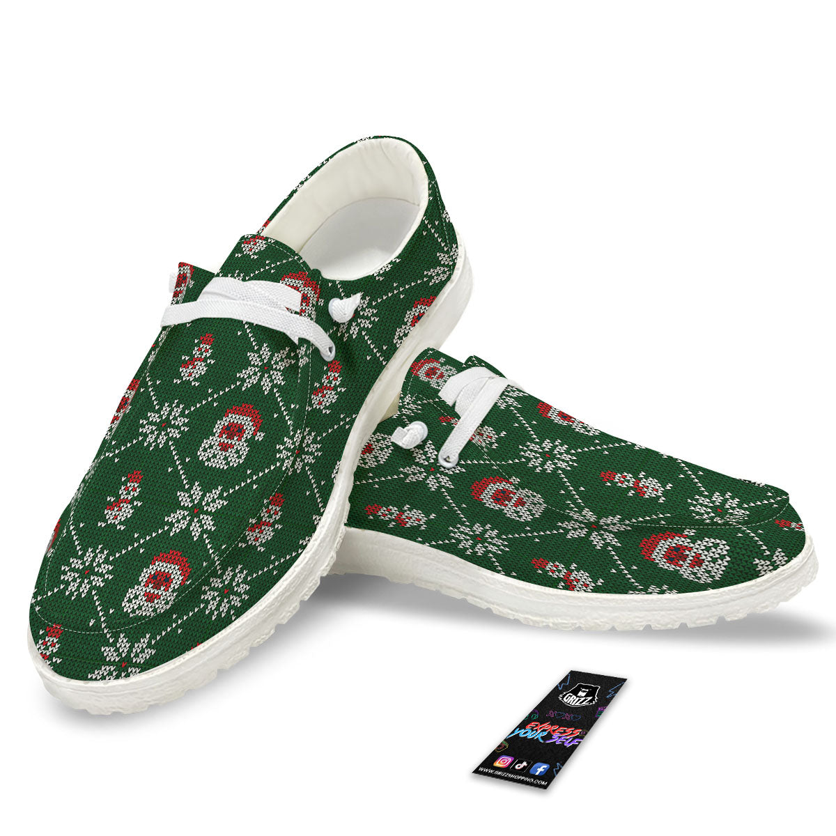 Knitted Santa Claus Print Pattern Black Loafers-grizzshop
