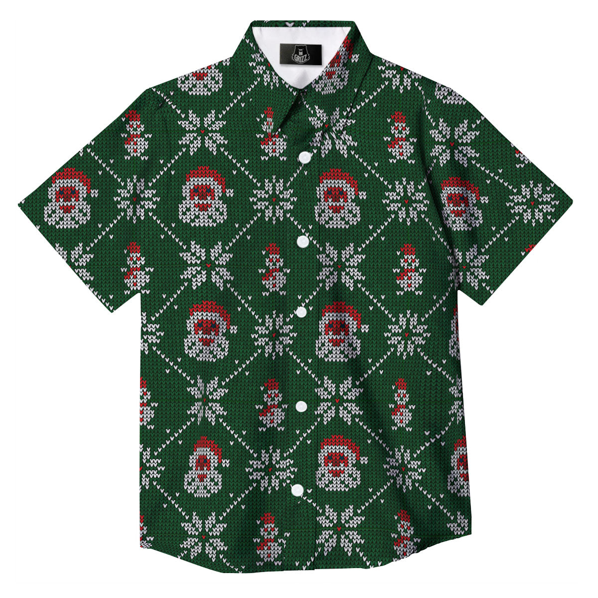 Knitted Santa Claus Print Pattern Button Up Shirt-grizzshop