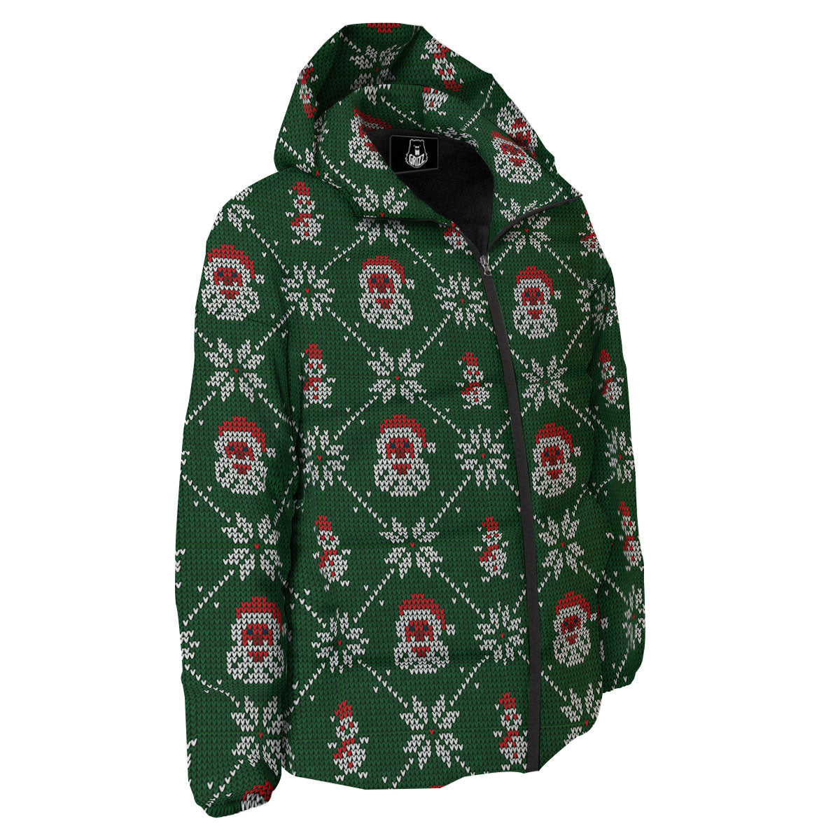Knitted Santa Claus Print Pattern Down Jacket-grizzshop