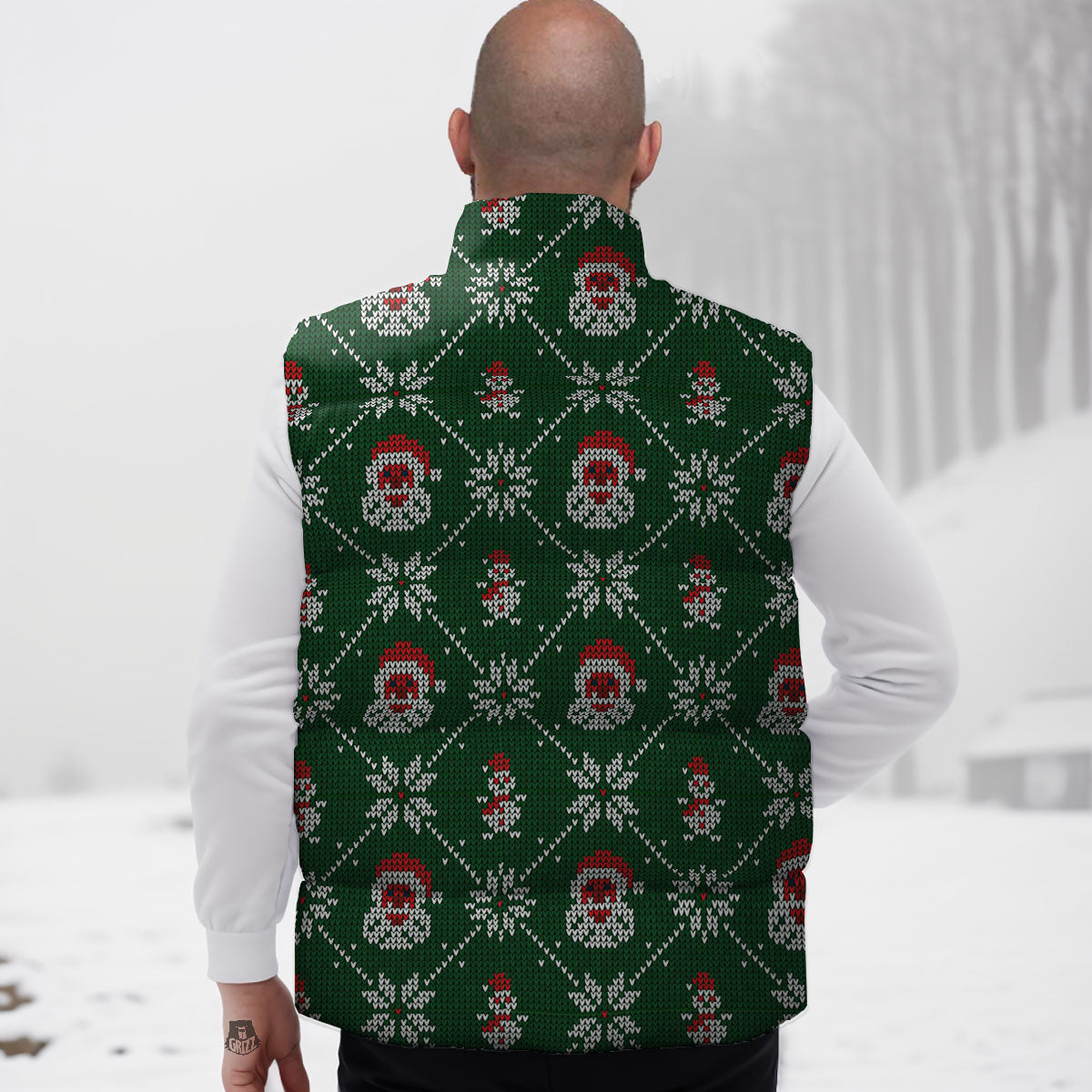 Knitted Santa Claus Print Pattern Down Vest