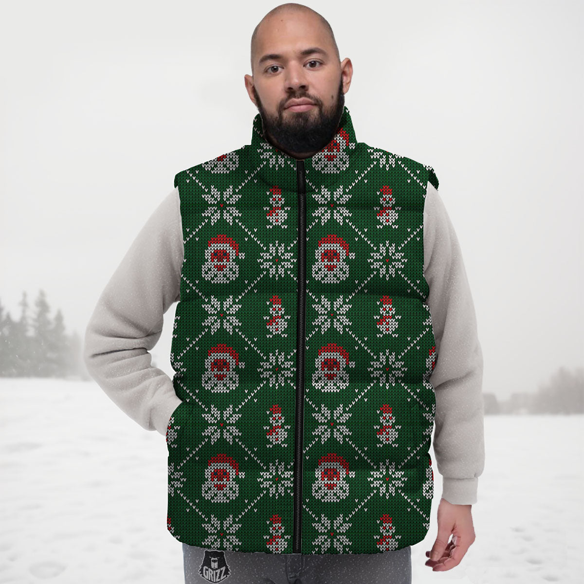 Knitted Santa Claus Print Pattern Down Vest