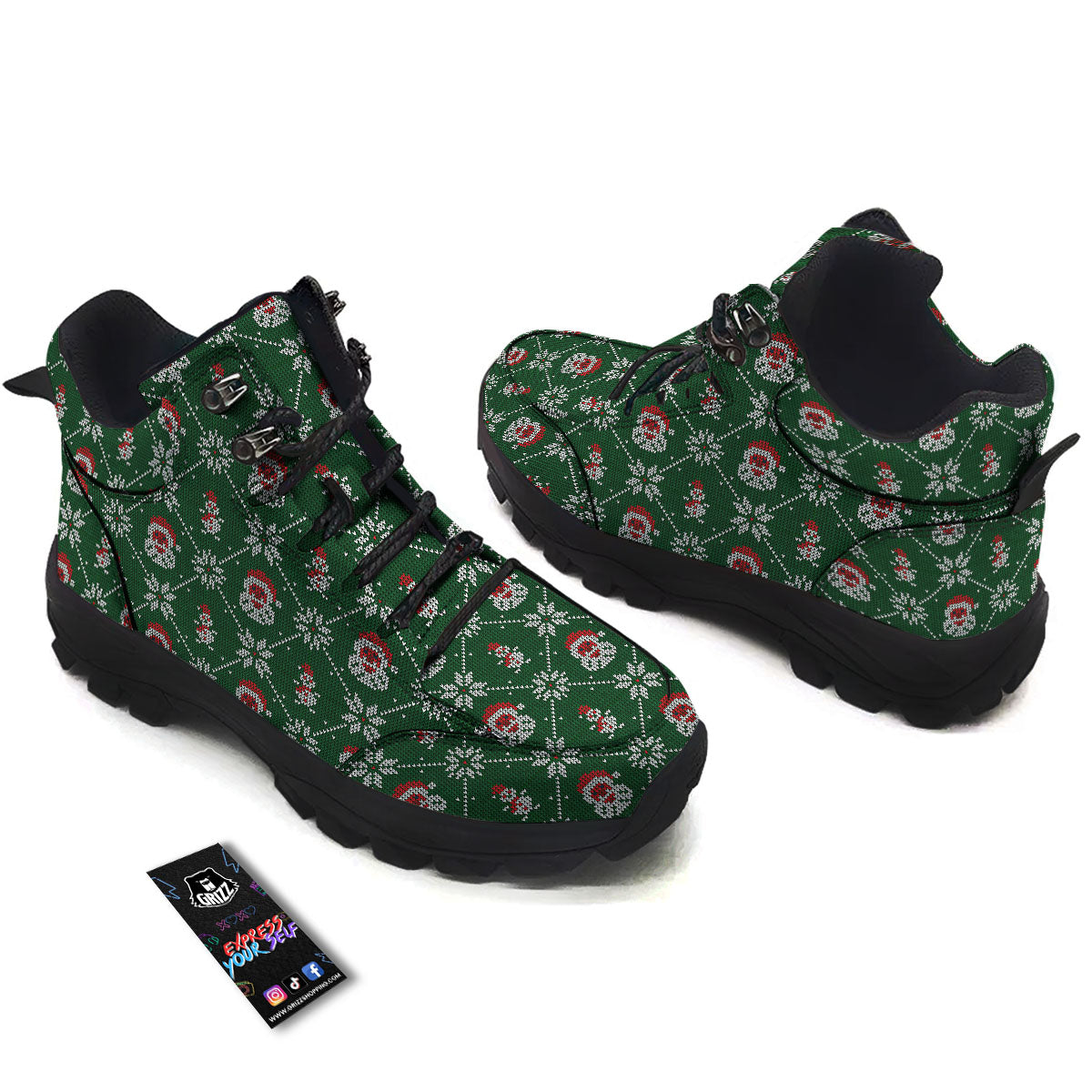 Knitted Santa Claus Print Pattern Hiking Shoes-grizzshop