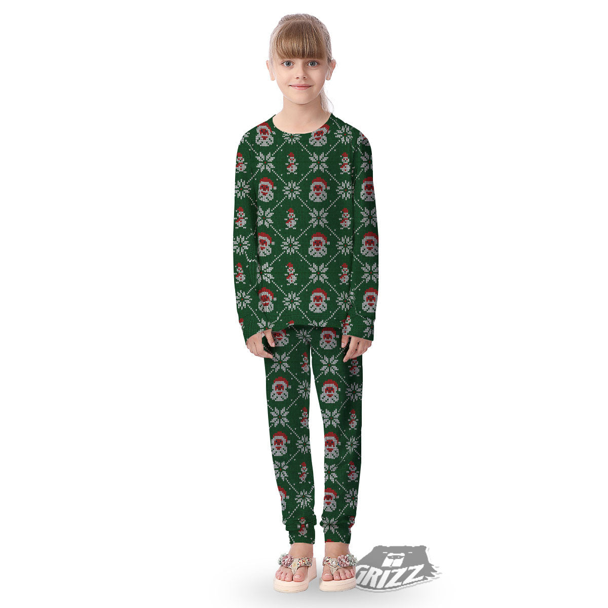 Knitted Santa Claus Print Pattern Kid's Pajamas-grizzshop