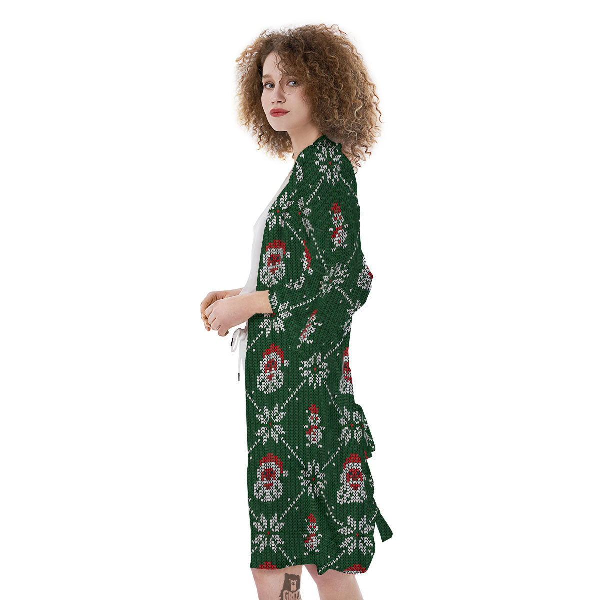Knitted Santa Claus Print Pattern Kimono-grizzshop