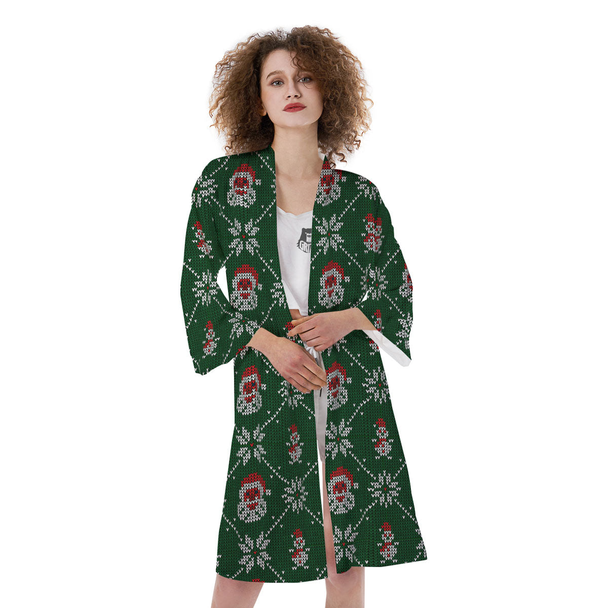 Knitted Santa Claus Print Pattern Kimono-grizzshop