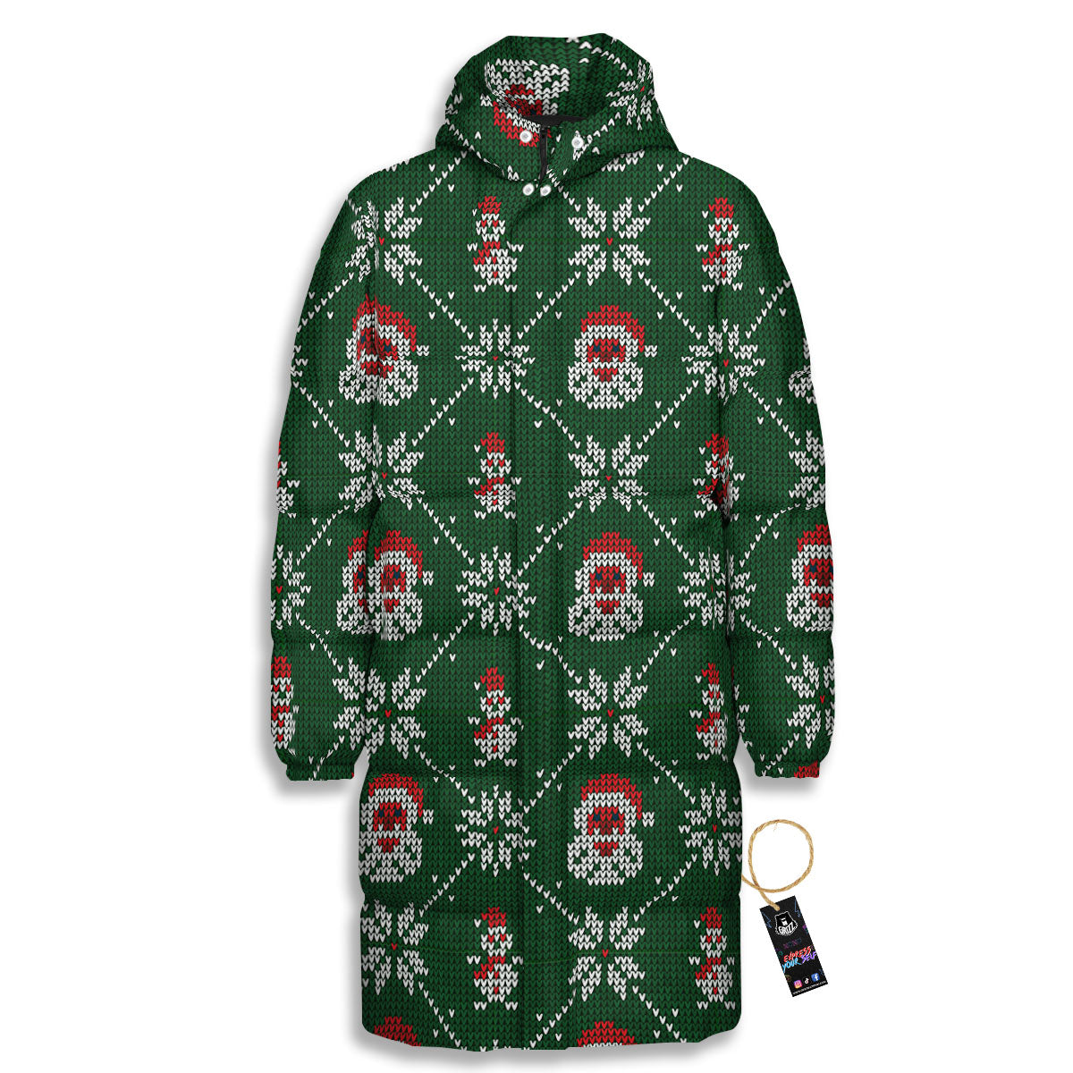 Knitted Santa Claus Print Pattern Long Down Jacket-grizzshop