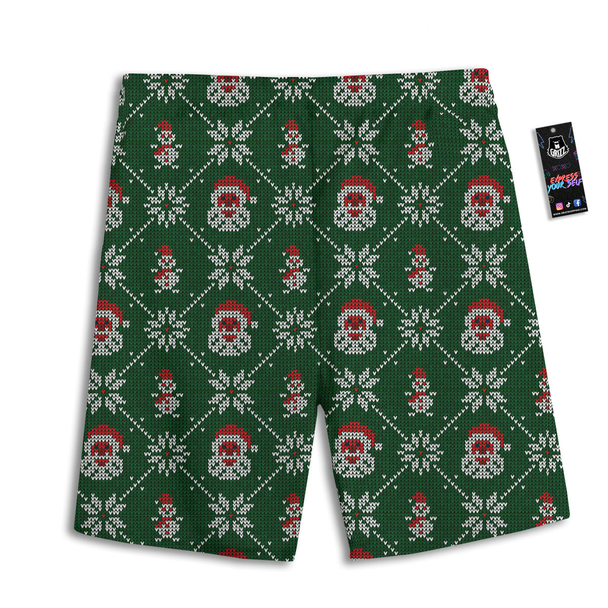 Knitted Santa Claus Print Pattern Men's Athletic Shorts