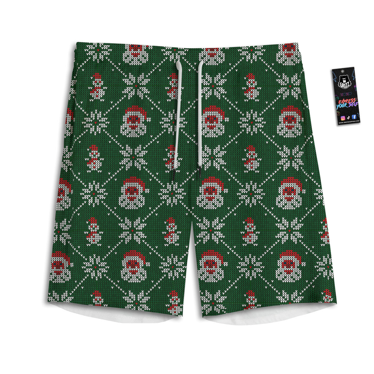 Knitted Santa Claus Print Pattern Men's Athletic Shorts