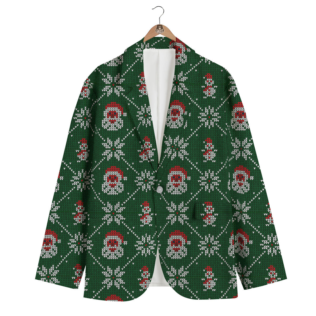 Knitted Santa Claus Print Pattern Men's Blazer-grizzshop
