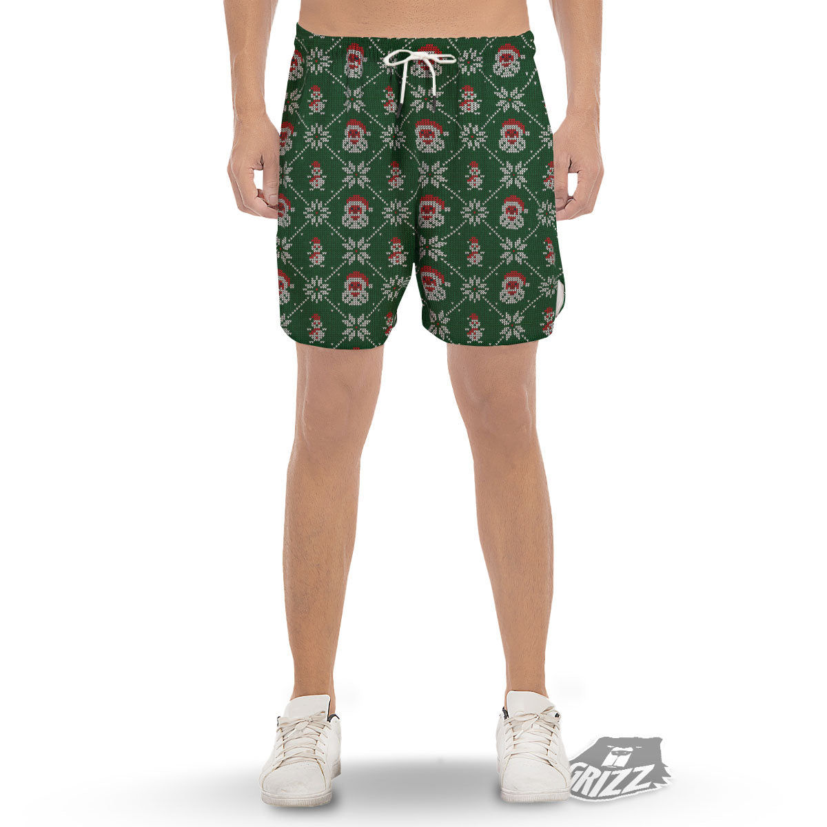 Knitted Santa Claus Print Pattern Men's Gym Shorts-grizzshop