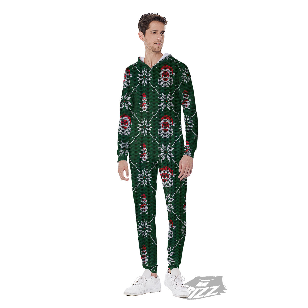 Knitted Santa Claus Print Pattern Men's Jumpsuit-grizzshop