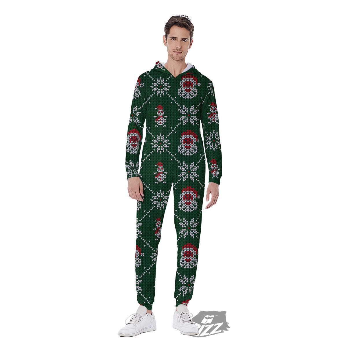Knitted Santa Claus Print Pattern Men's Jumpsuit-grizzshop