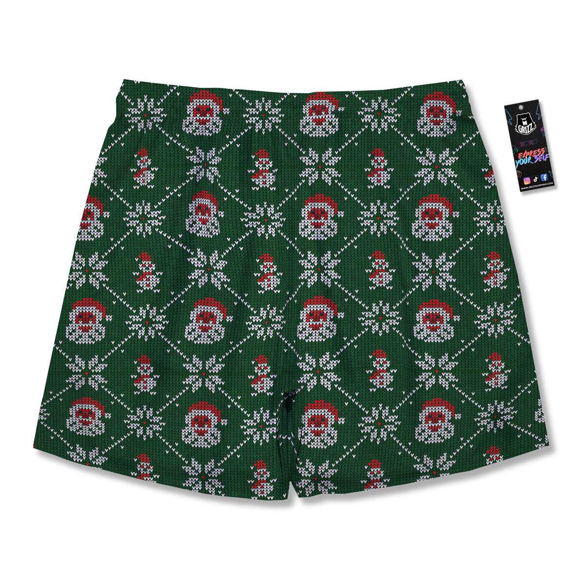 Knitted Santa Claus Print Pattern Men's Running Shorts-grizzshop