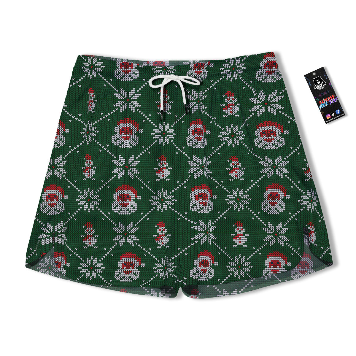 Knitted Santa Claus Print Pattern Men's Running Shorts-grizzshop