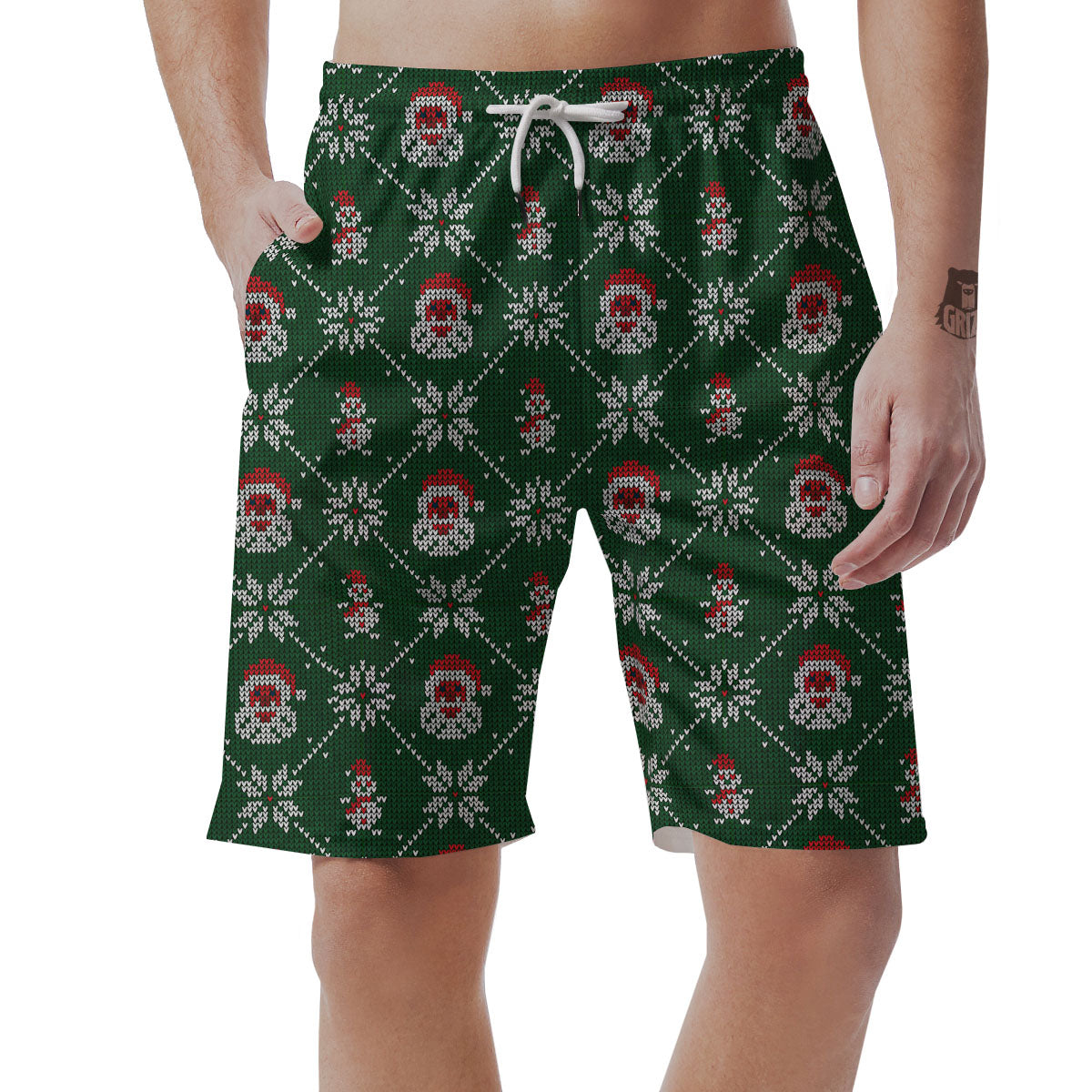 Knitted Santa Claus Print Pattern Men's Shorts-grizzshop