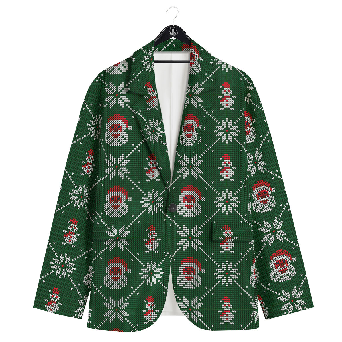 Knitted Santa Claus Print Pattern Men's Sport Coat-grizzshop