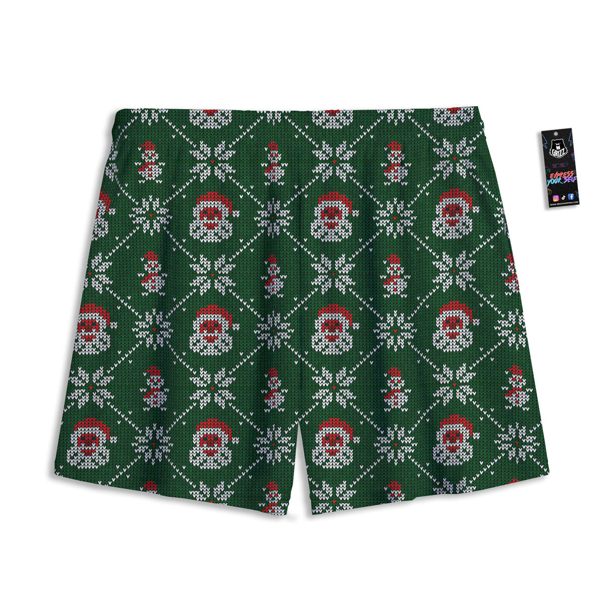 Knitted Santa Claus Print Pattern Mesh Shorts