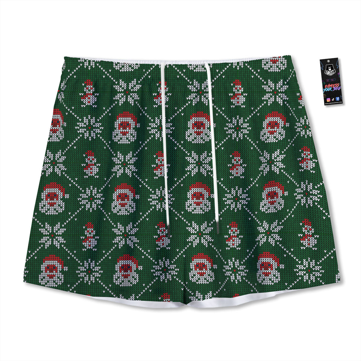 Knitted Santa Claus Print Pattern Mesh Shorts