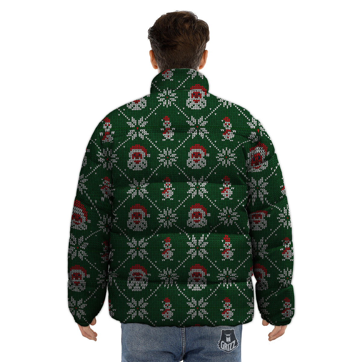Knitted Santa Claus Print Pattern Puffer Jacket-grizzshop