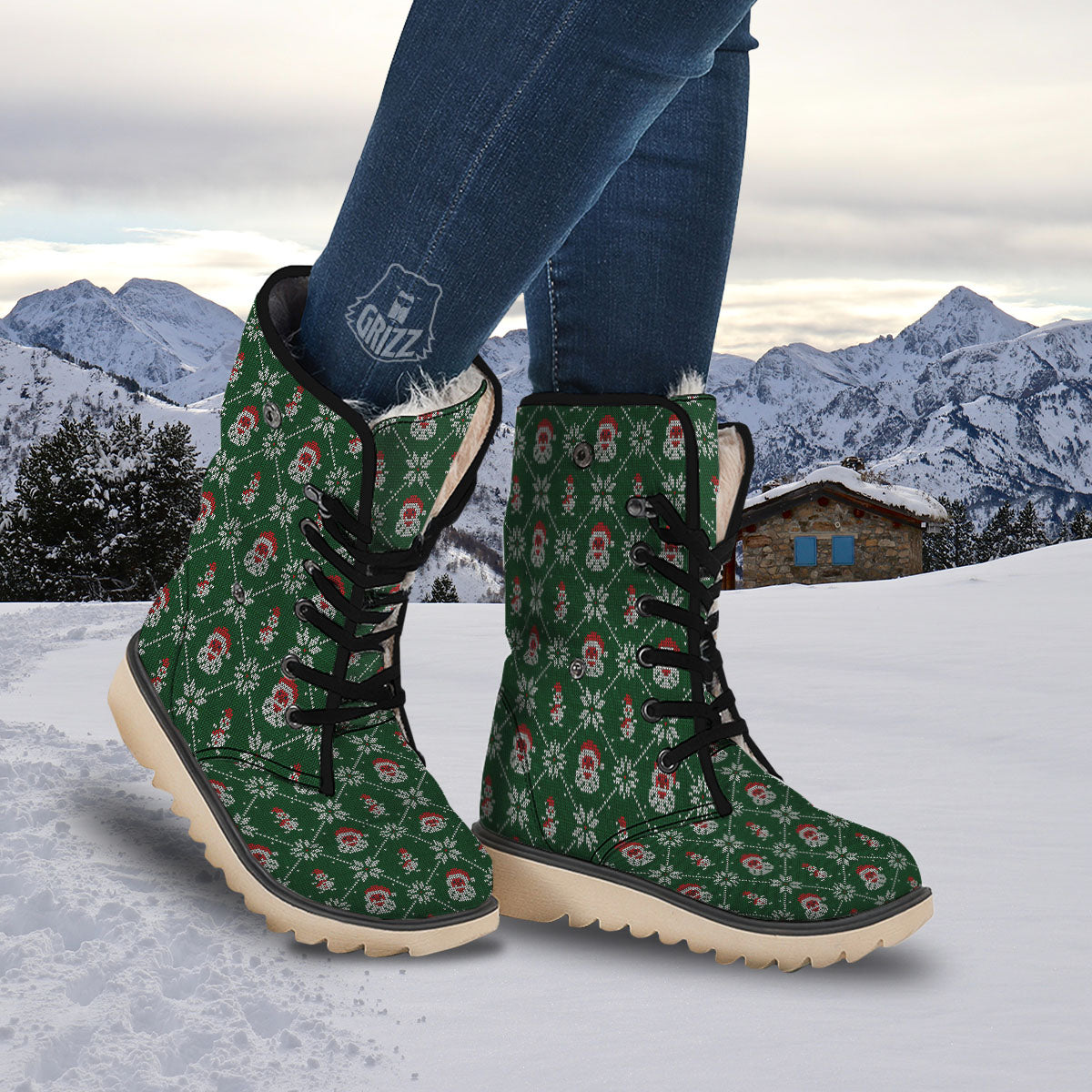 Knitted Santa Claus Print Pattern Snow Boots-grizzshop