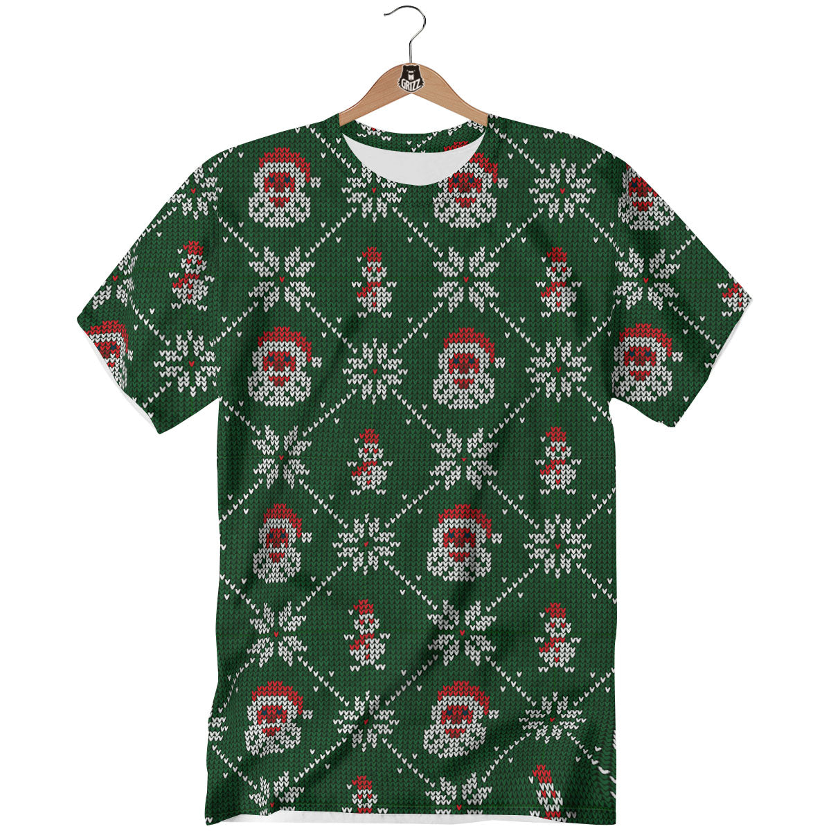 Knitted Santa Claus Print Pattern T-Shirt-grizzshop