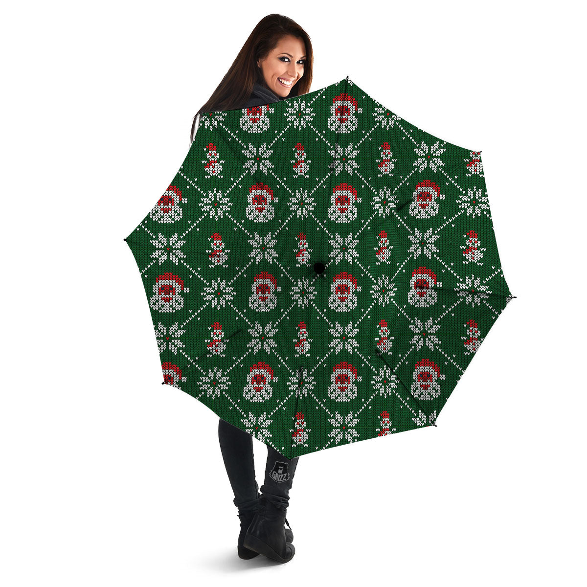 Knitted Santa Claus Print Pattern Umbrella-grizzshop