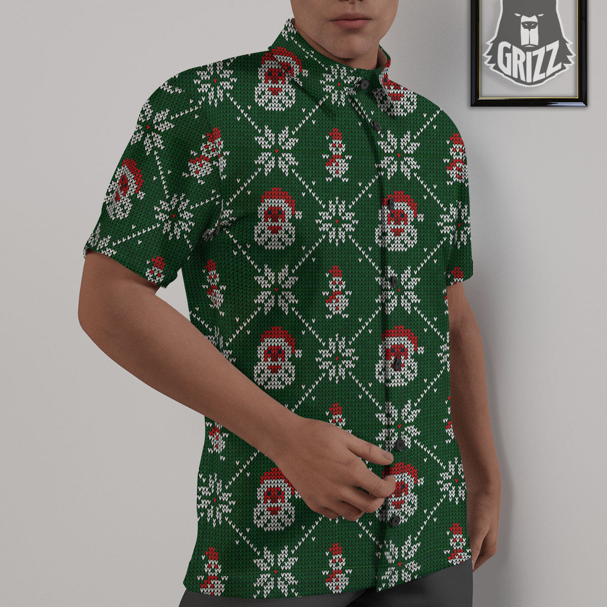 Knitted Santa Claus Print Pattern Untucked Shirts-grizzshop