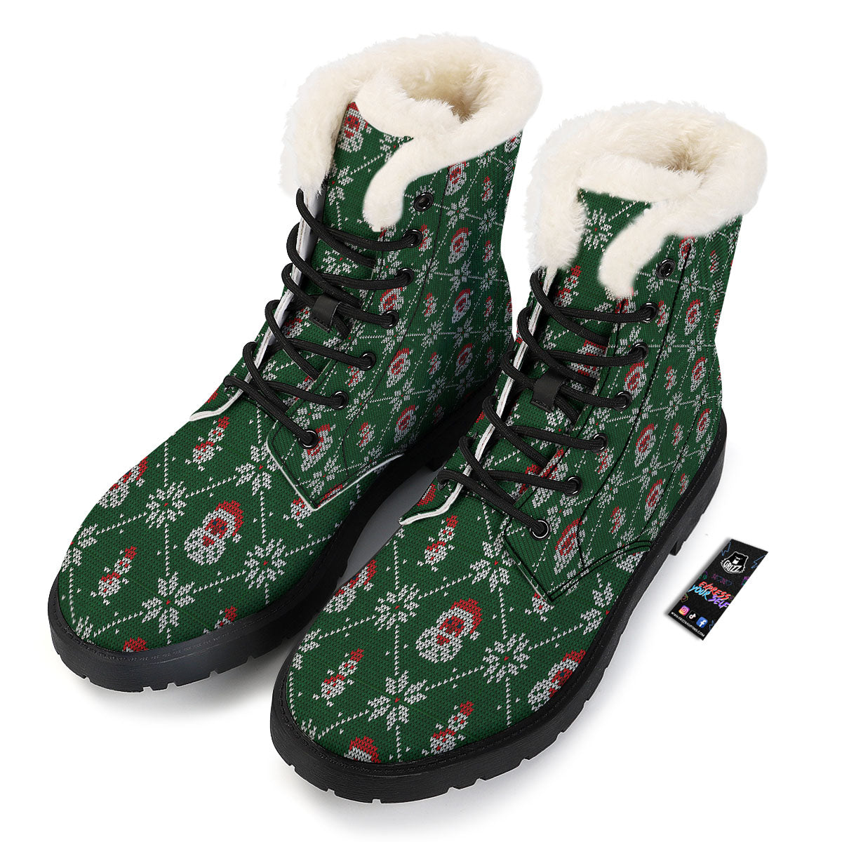 Knitted Santa Claus Print Pattern Winter Boots-grizzshop