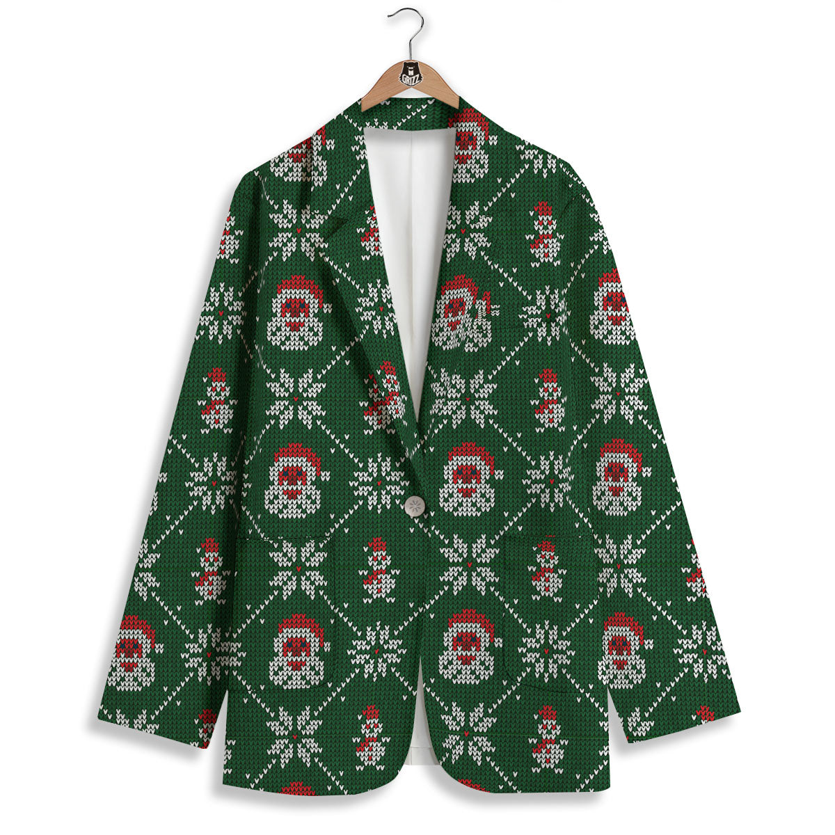 Knitted Santa Claus Print Pattern Women's Blazer-grizzshop