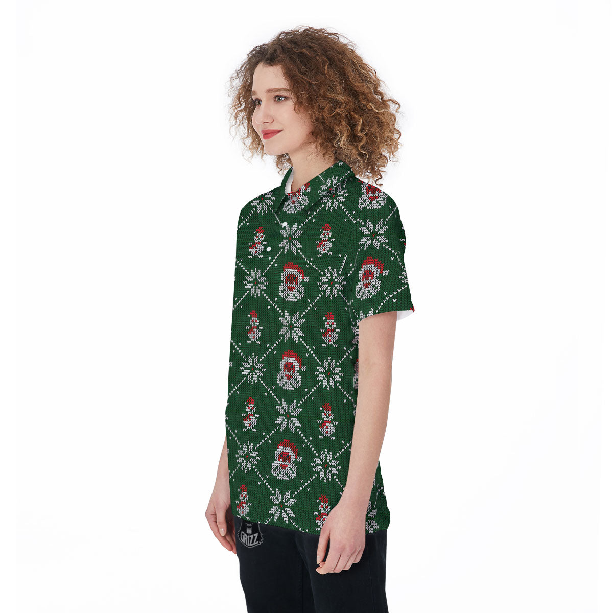 Knitted Santa Claus Print Pattern Women's Golf Shirts-grizzshop