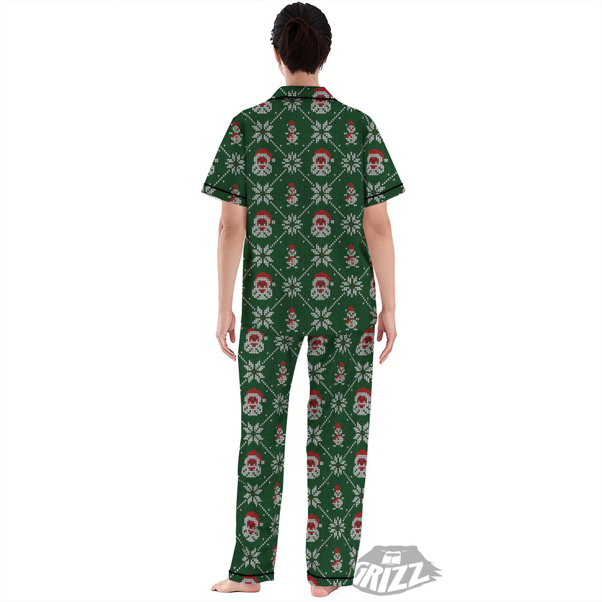 Knitted Santa Claus Print Pattern Women's Pajamas Set-grizzshop