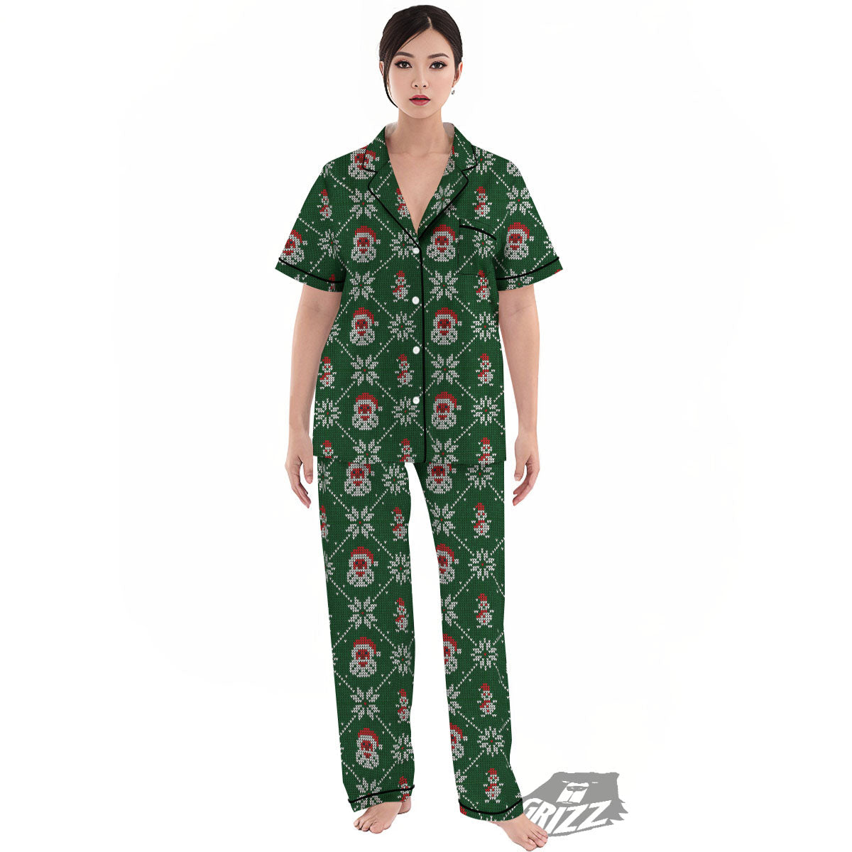 Knitted Santa Claus Print Pattern Women's Pajamas Set-grizzshop