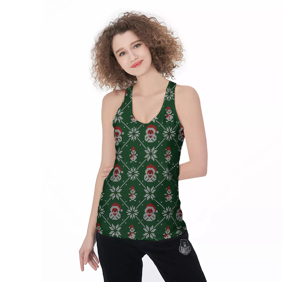 Knitted Santa Claus Print Pattern Women's Racerback Tank Top-grizzshop